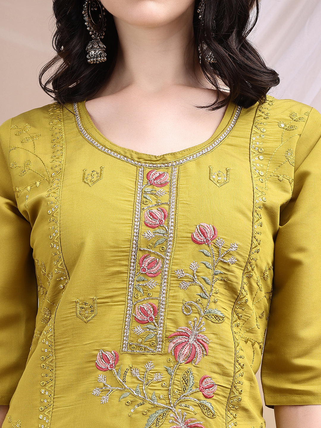 Hand Embroidered Kurta with Pant & Embroidered Dupatta