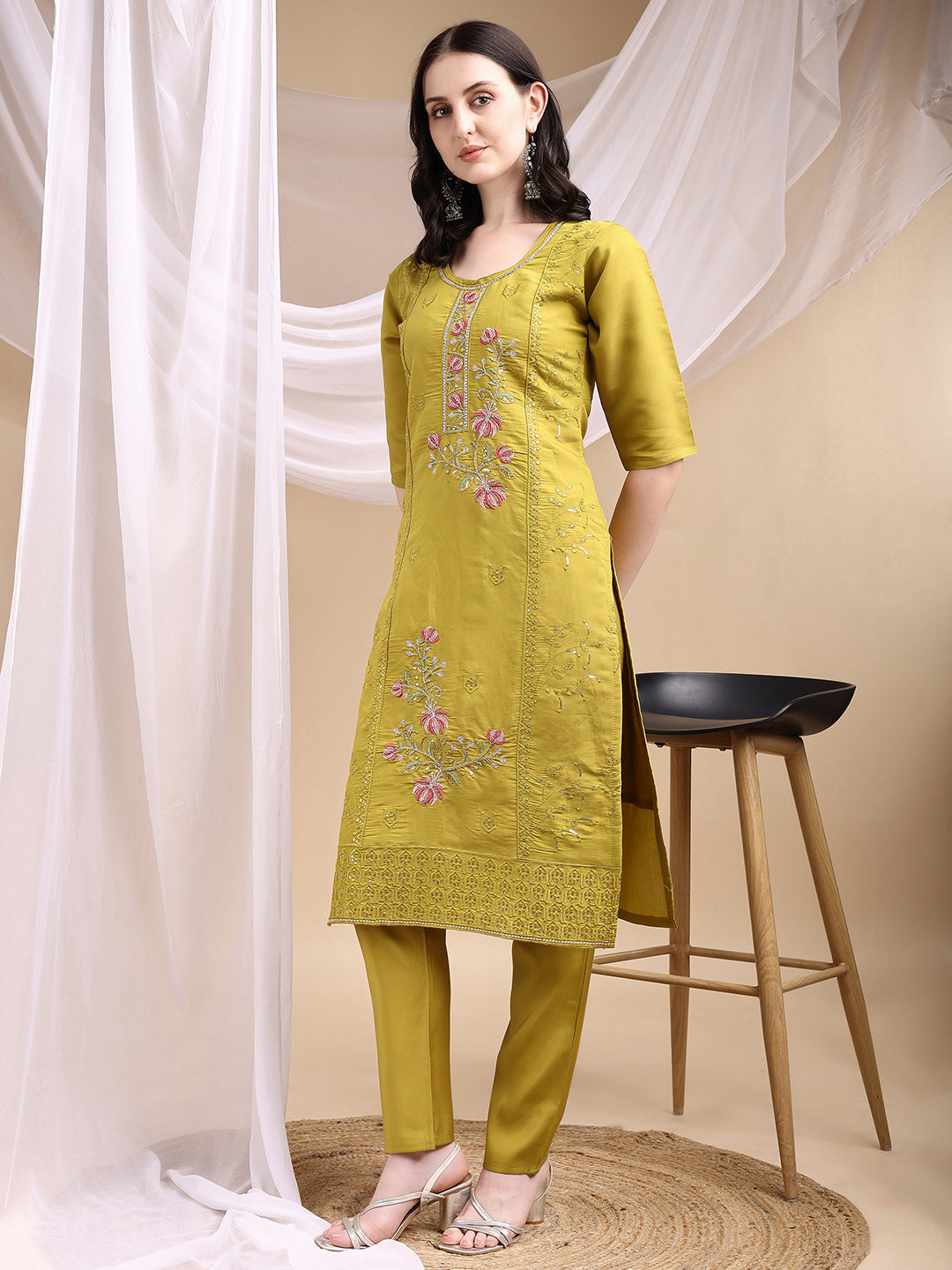 Hand Embroidered Kurta with Pant & Embroidered Dupatta