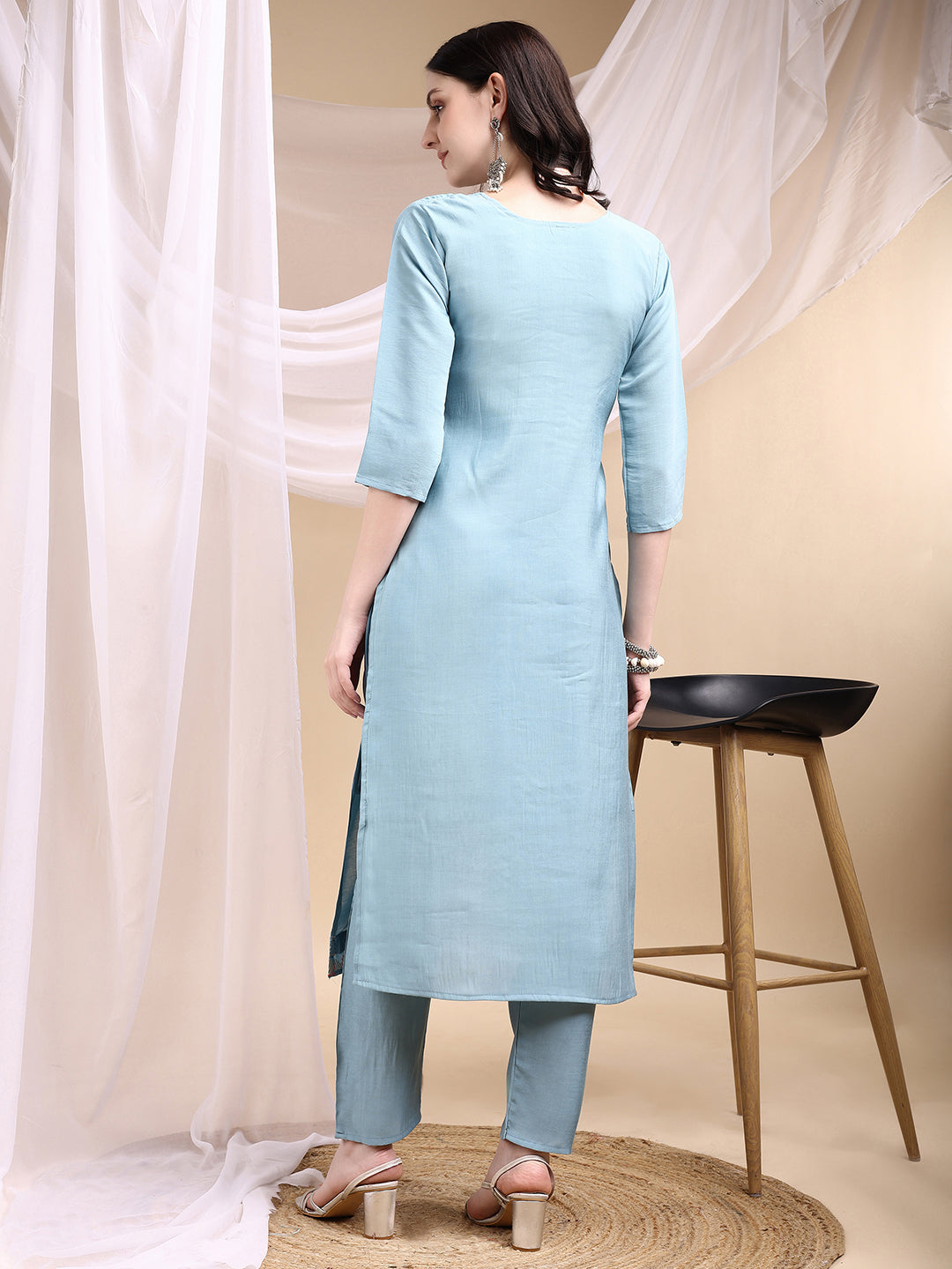 Hand Embroidered Kurta with Pant & Embroidered Dupatta