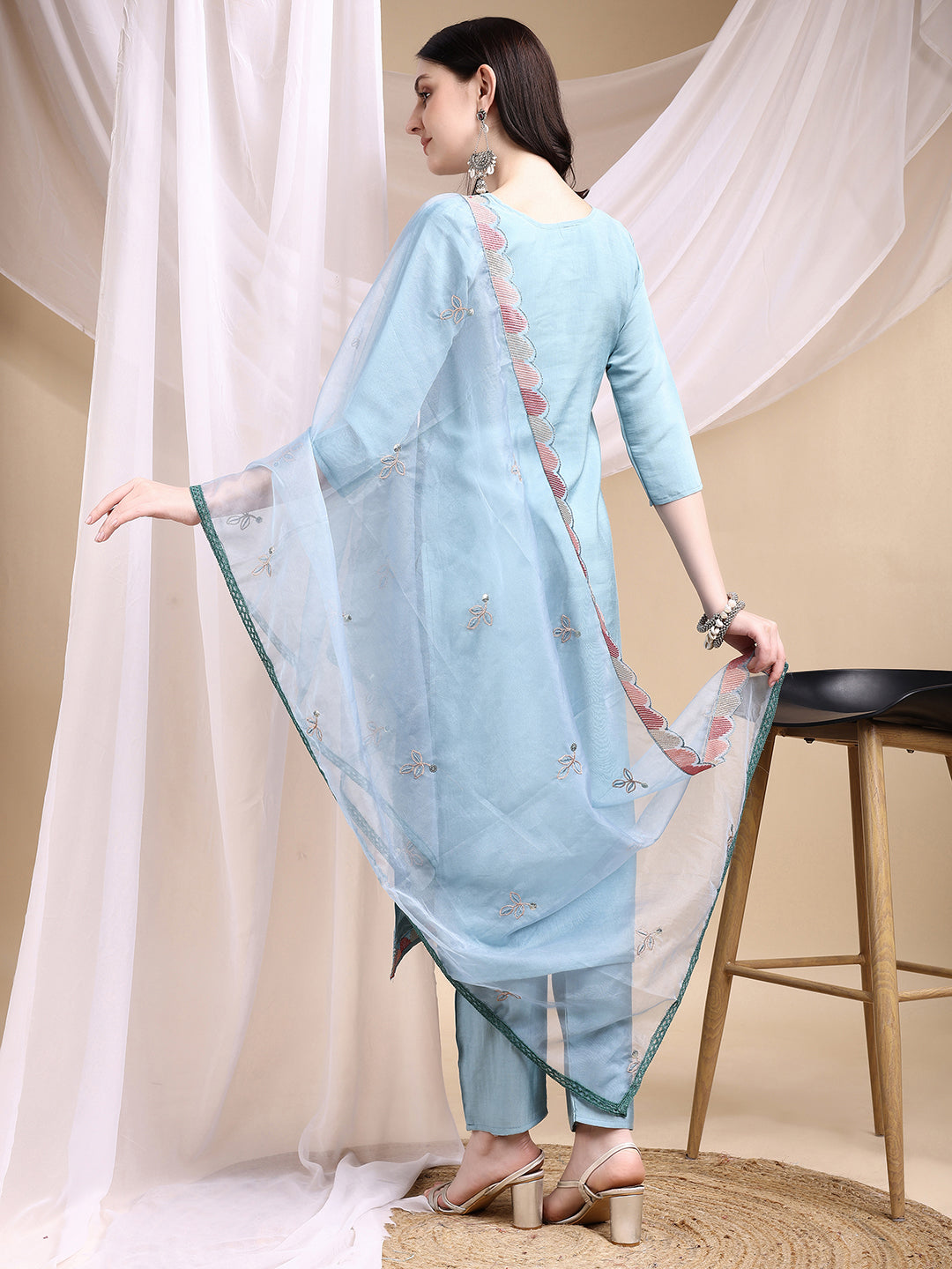 Hand Embroidered Kurta with Pant & Embroidered Dupatta