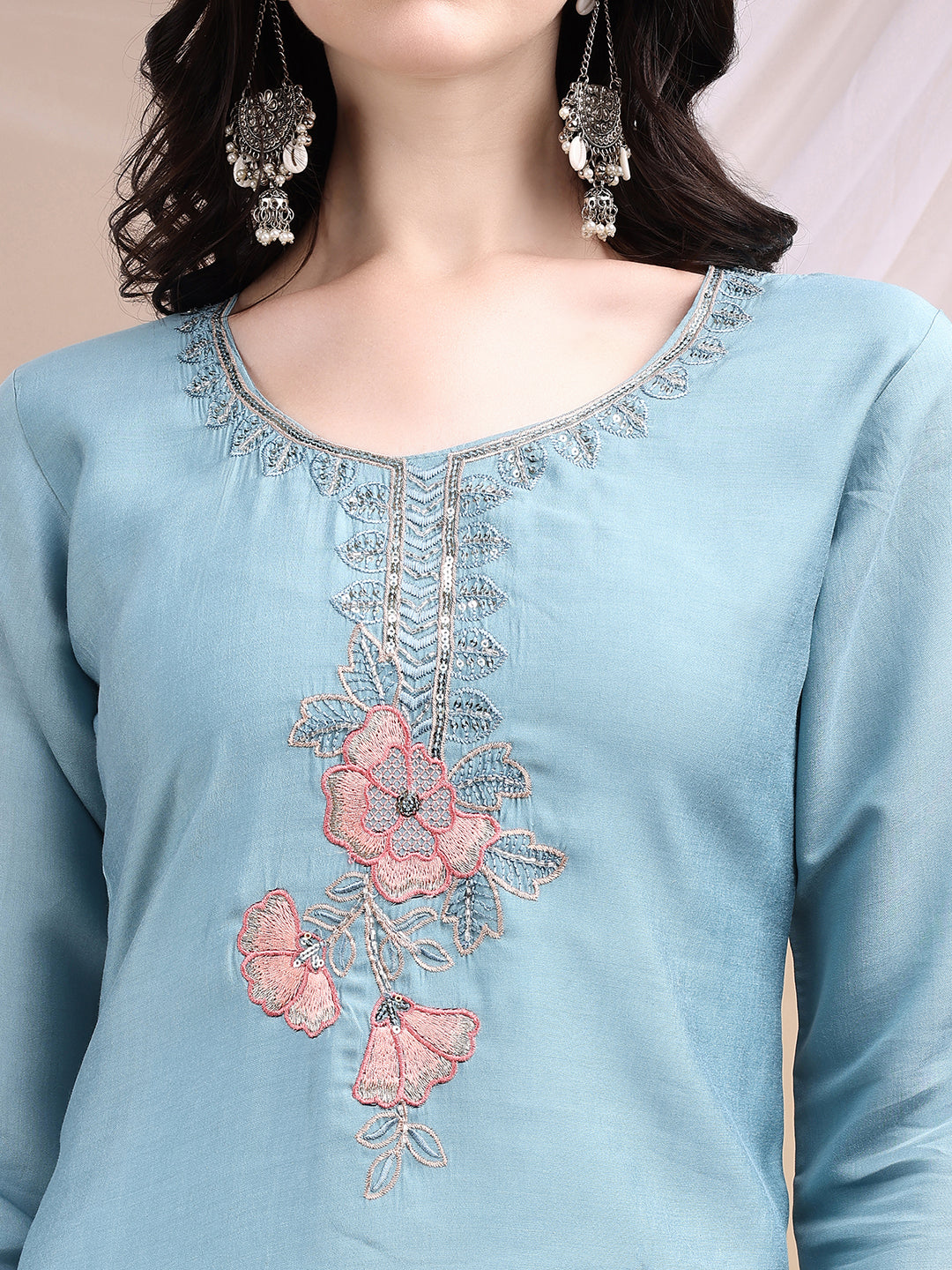 Hand Embroidered Kurta with Pant & Embroidered Dupatta