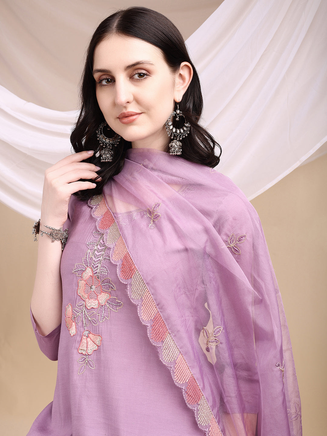 Hand Embroidered Kurta with Pant & Embroidered Dupatta