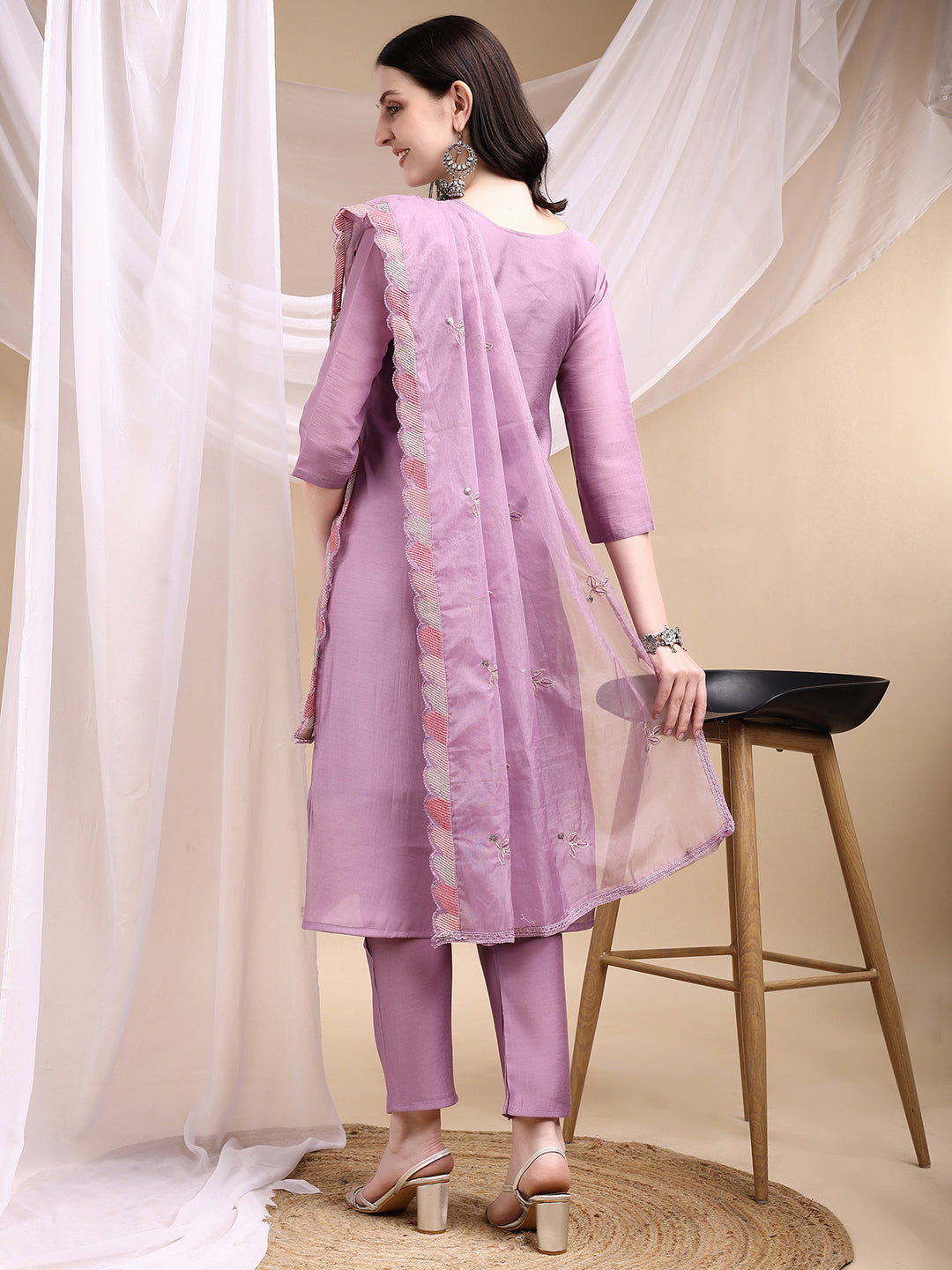 Hand Embroidered Kurta with Pant & Embroidered Dupatta