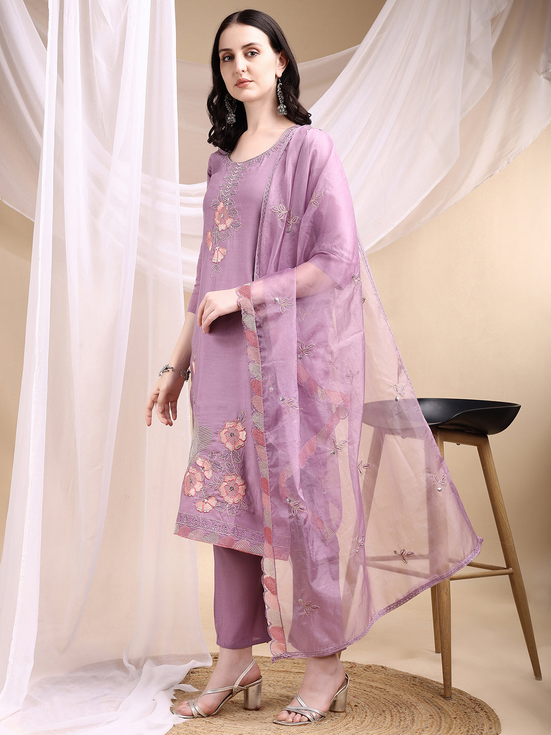 Hand Embroidered Kurta with Pant & Embroidered Dupatta