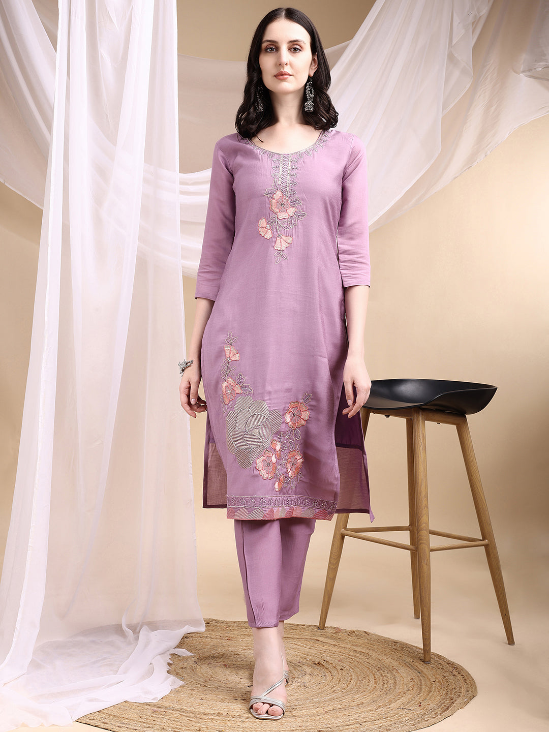 Hand Embroidered Kurta with Pant & Embroidered Dupatta
