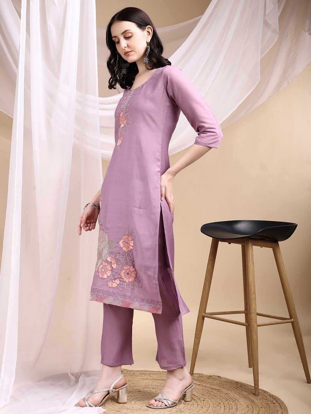 Hand Embroidered Kurta with Pant & Embroidered Dupatta
