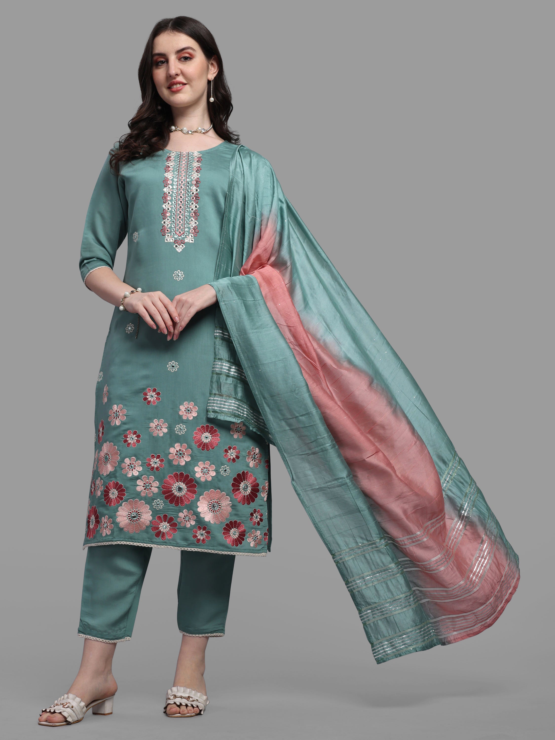 Embroidered Kurta with Pant & Dupatta Set