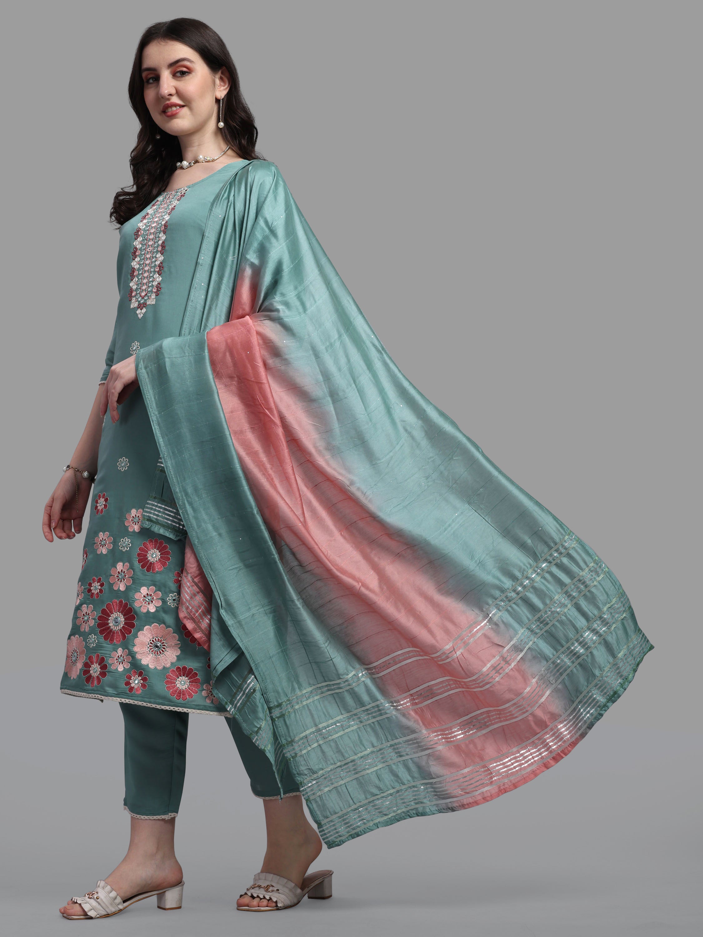 Embroidered Kurta with Pant & Dupatta Set