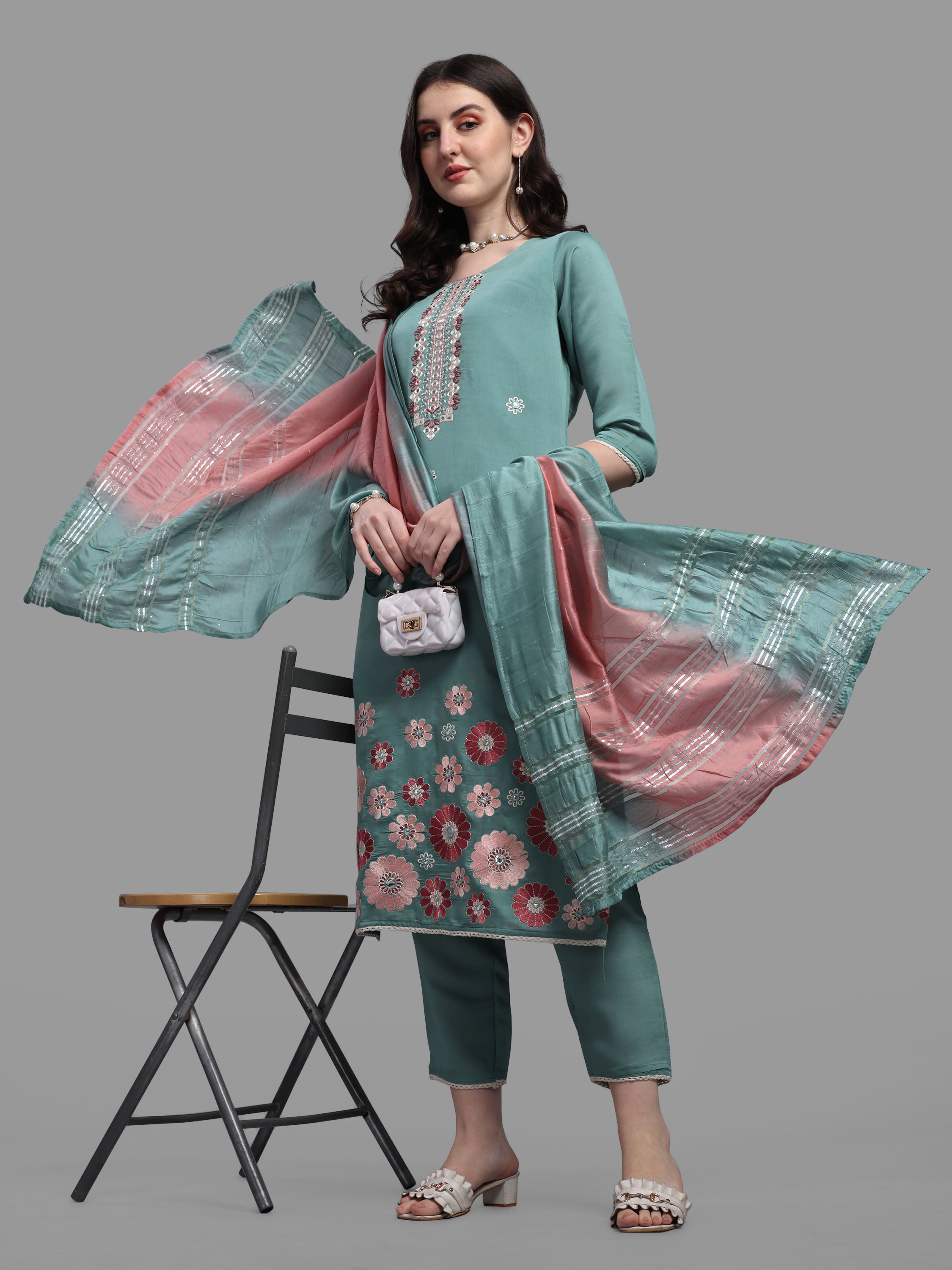 Embroidered Kurta with Pant & Dupatta Set