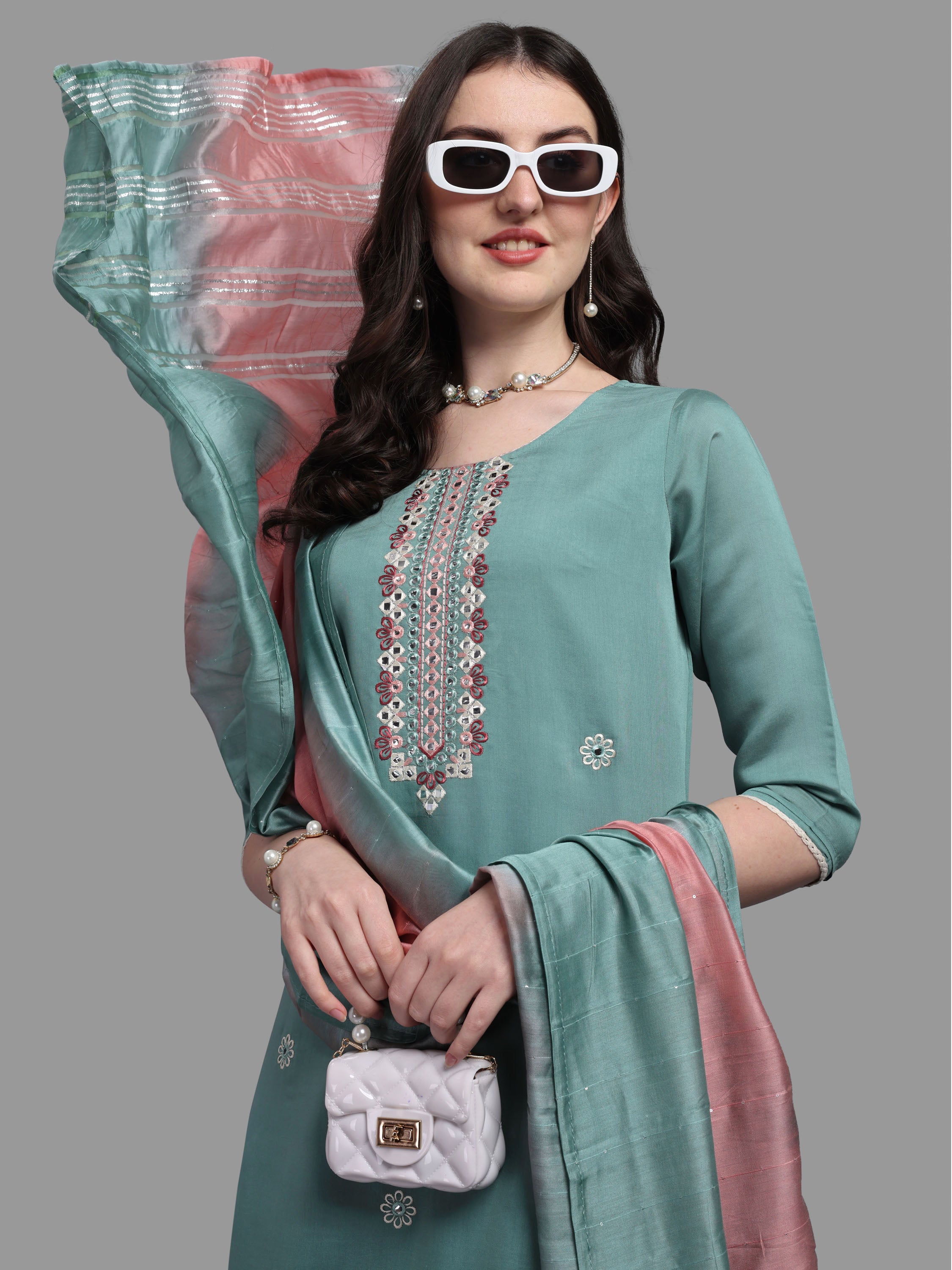 Embroidered Kurta with Pant & Dupatta Set