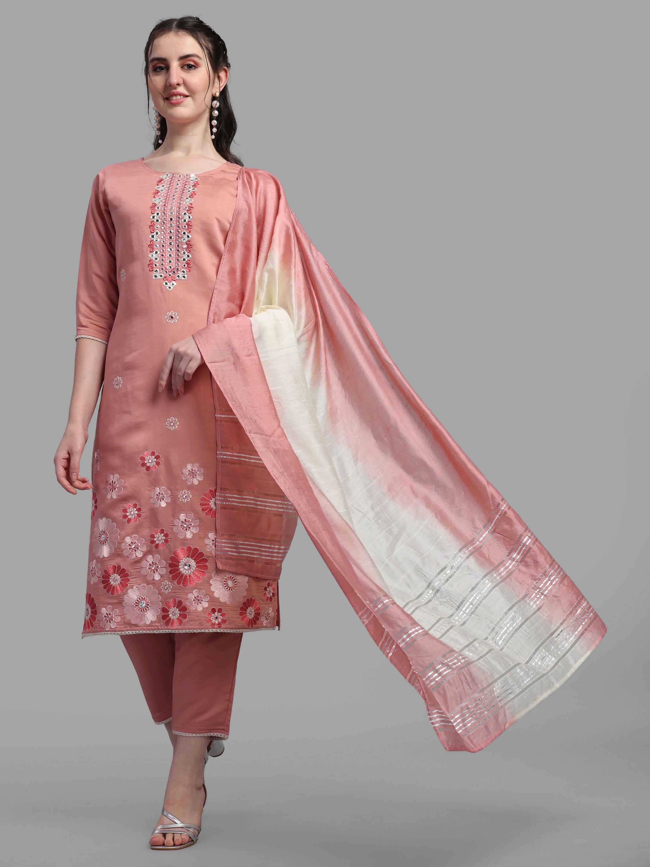 Embroidered Kurta with Pant & Dupatta Set