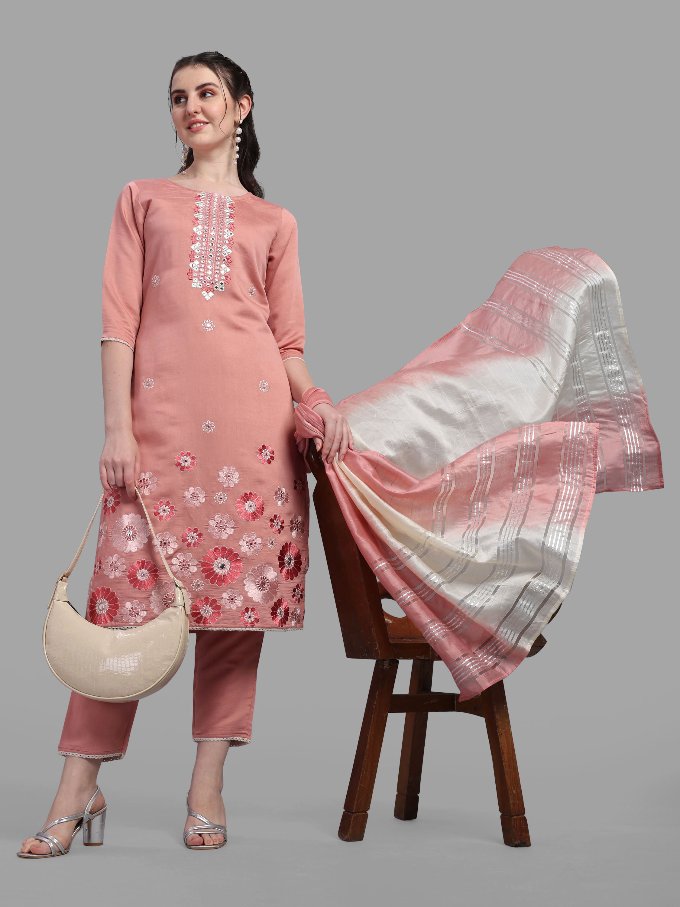 Embroidered Kurta with Pant & Dupatta Set