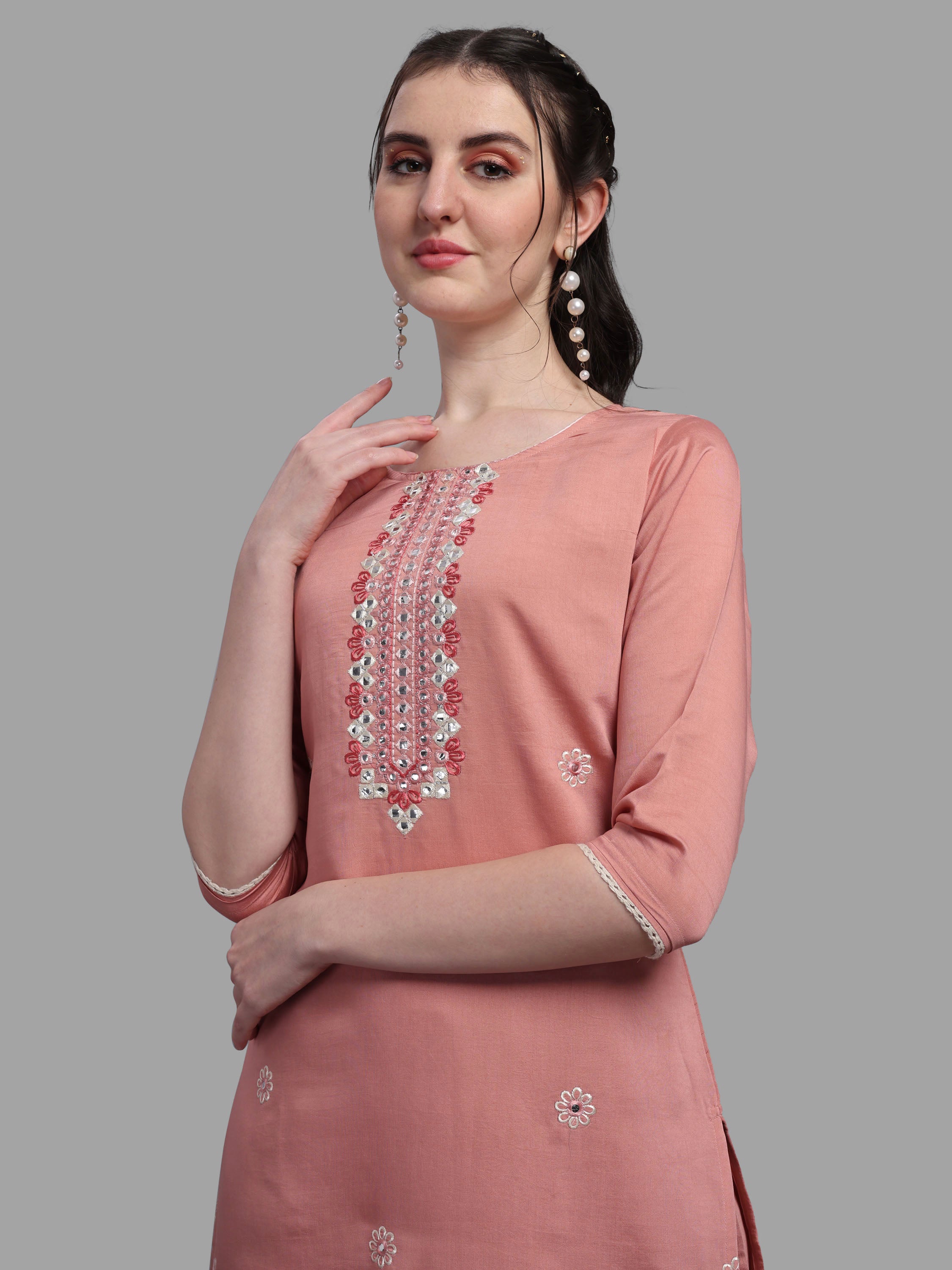 Embroidered Kurta with Pant & Dupatta Set