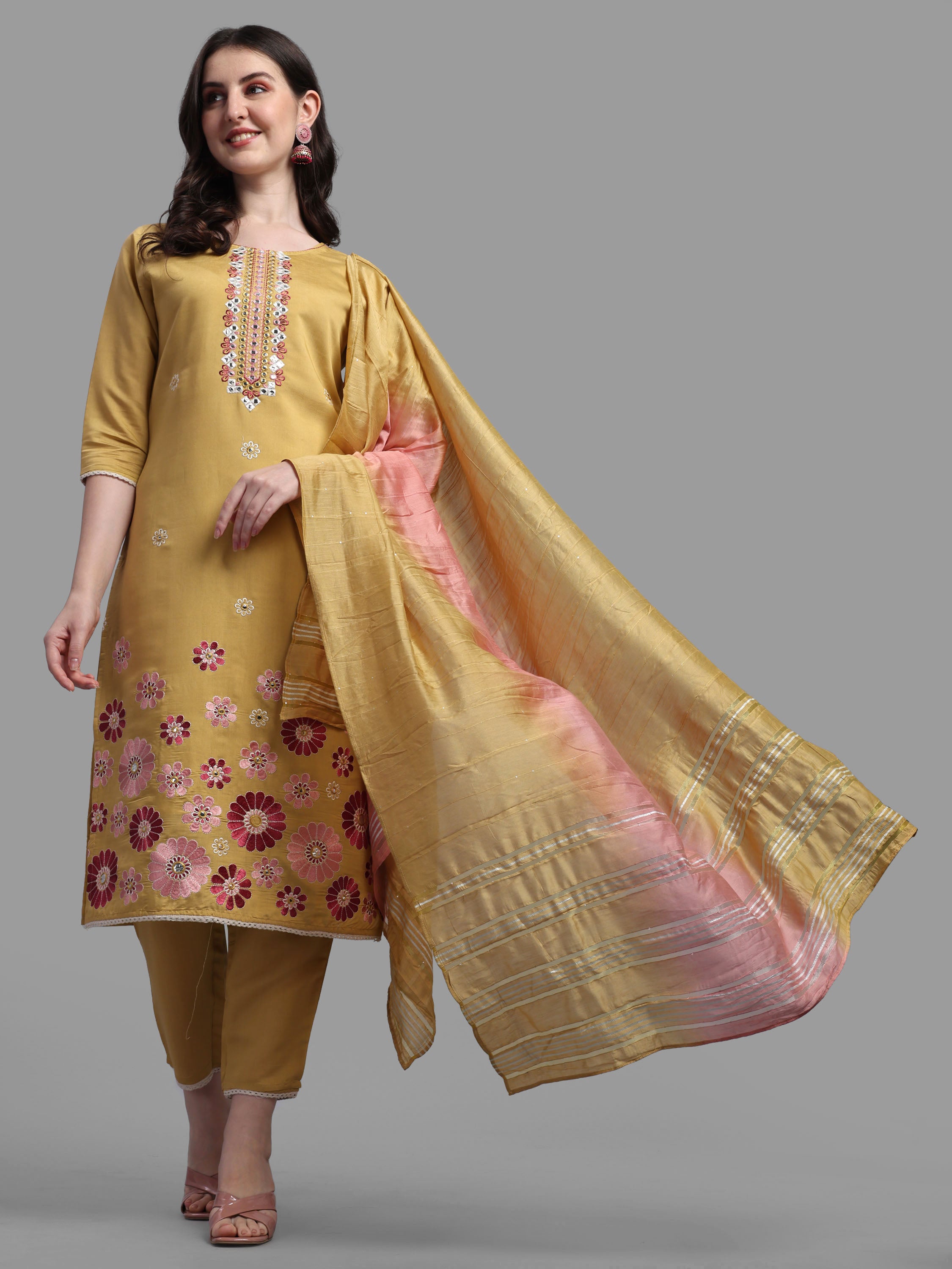 Embroidered Kurta with Pant & Dupatta Set