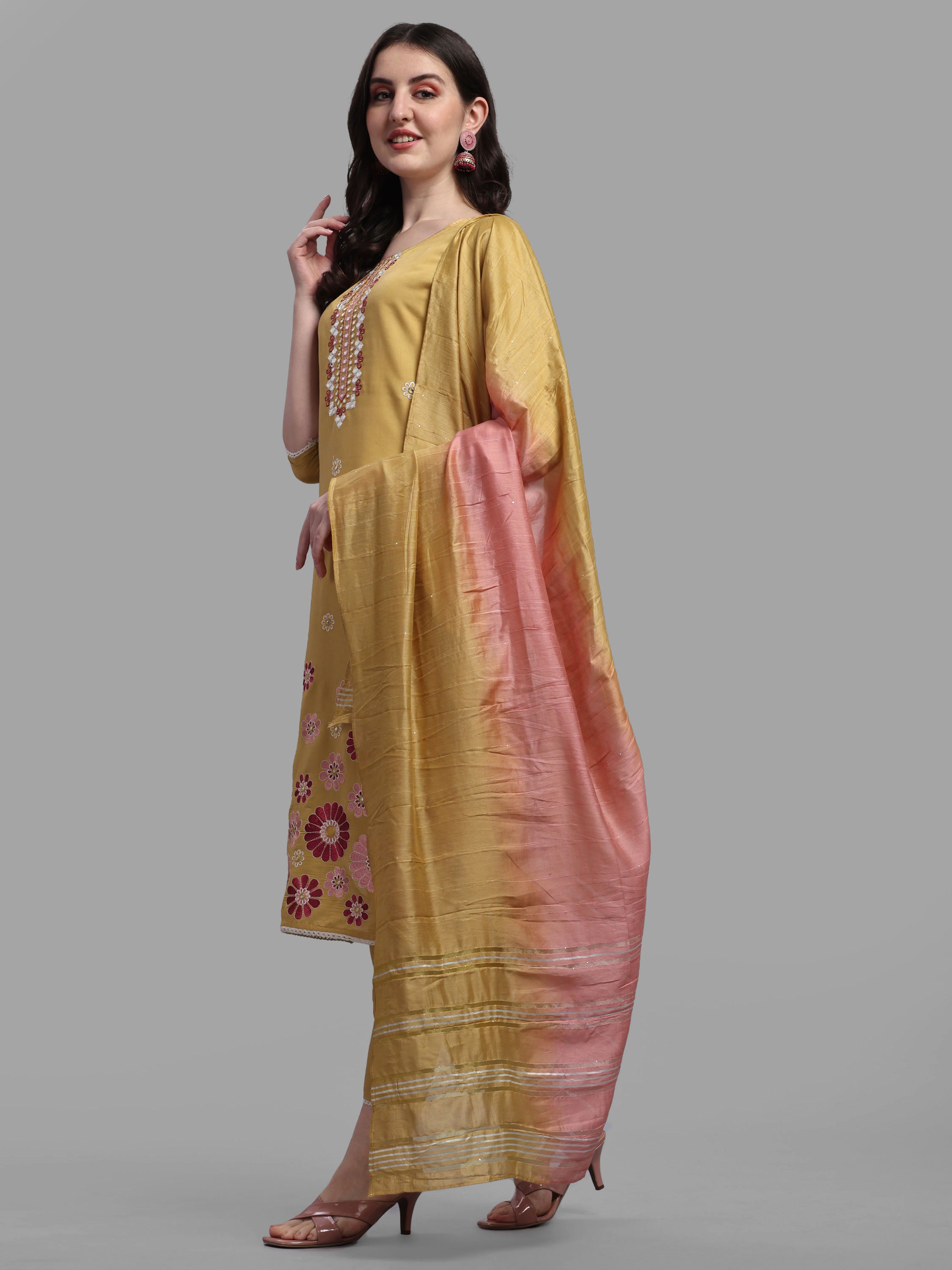 Embroidered Kurta with Pant & Dupatta Set