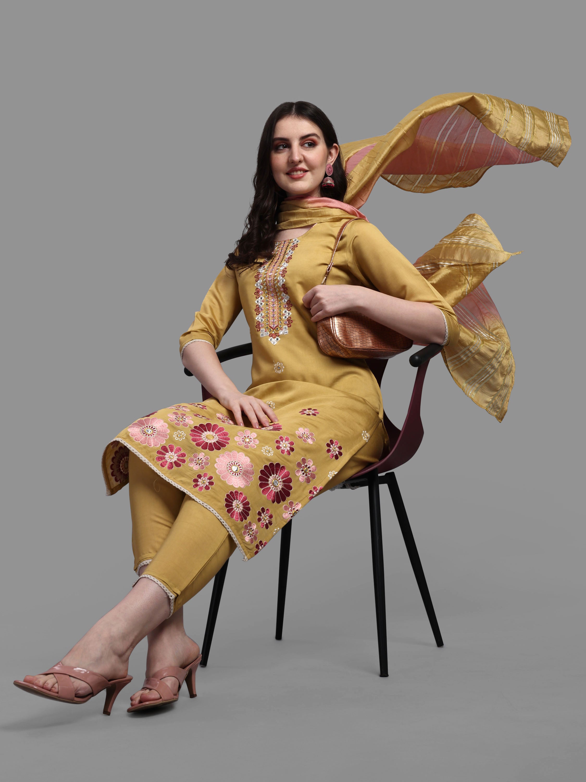 Embroidered Kurta with Pant & Dupatta Set