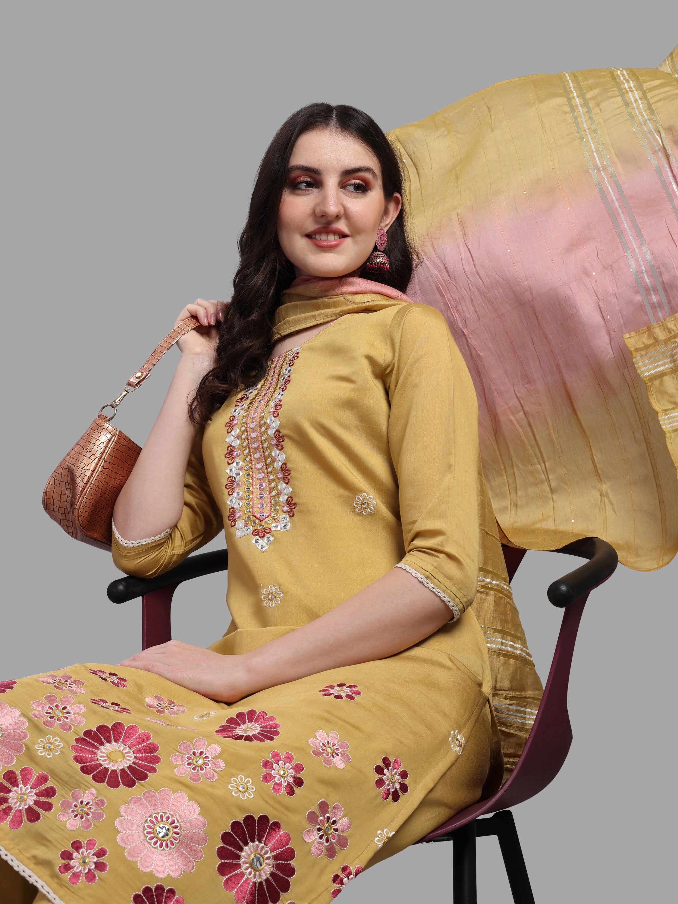 Embroidered Kurta with Pant & Dupatta Set