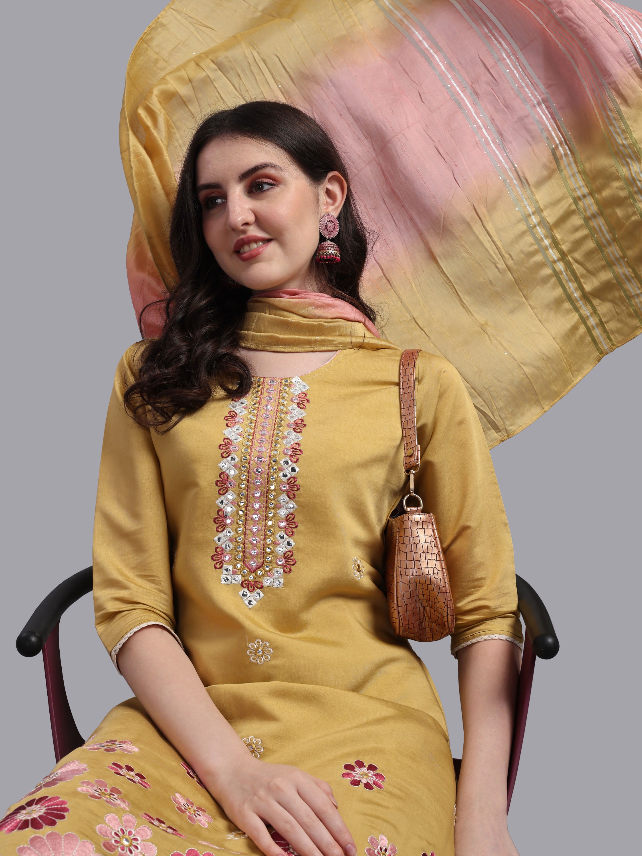 Embroidered Kurta with Pant & Dupatta Set