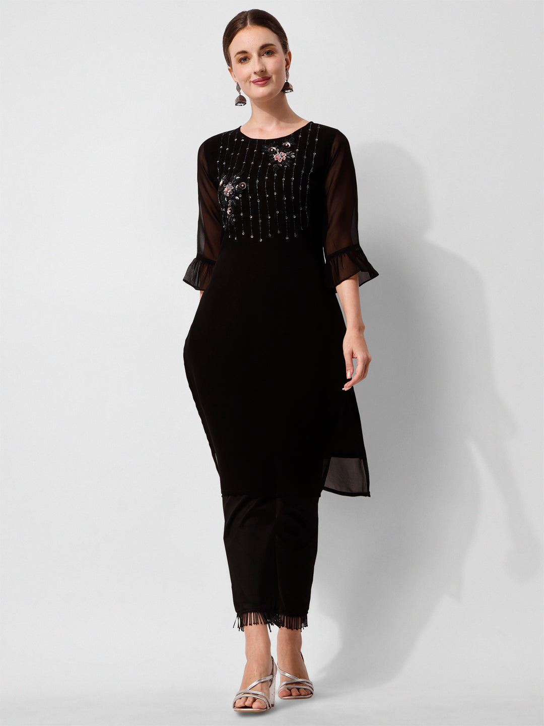 Georgette Black Kurta with Pant Set