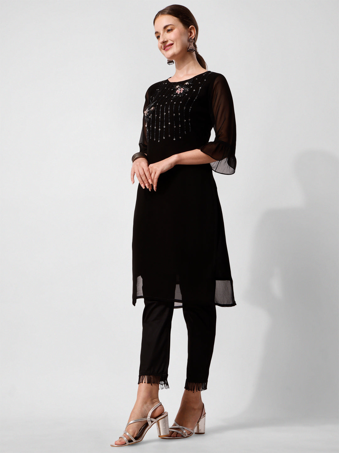 Georgette Black Kurta with Pant Set