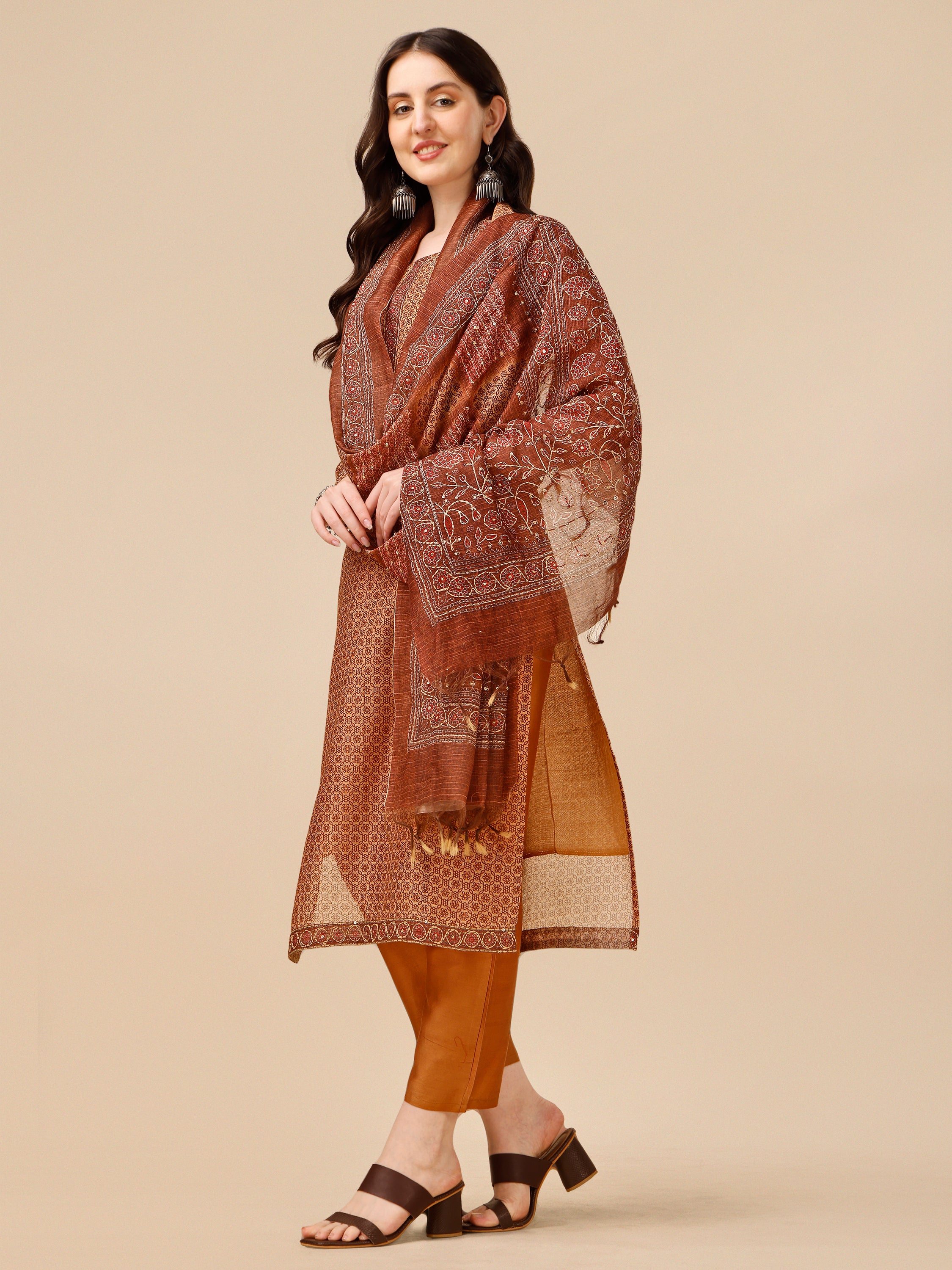 Katha Work Kurta with Pant and Dupatta Set