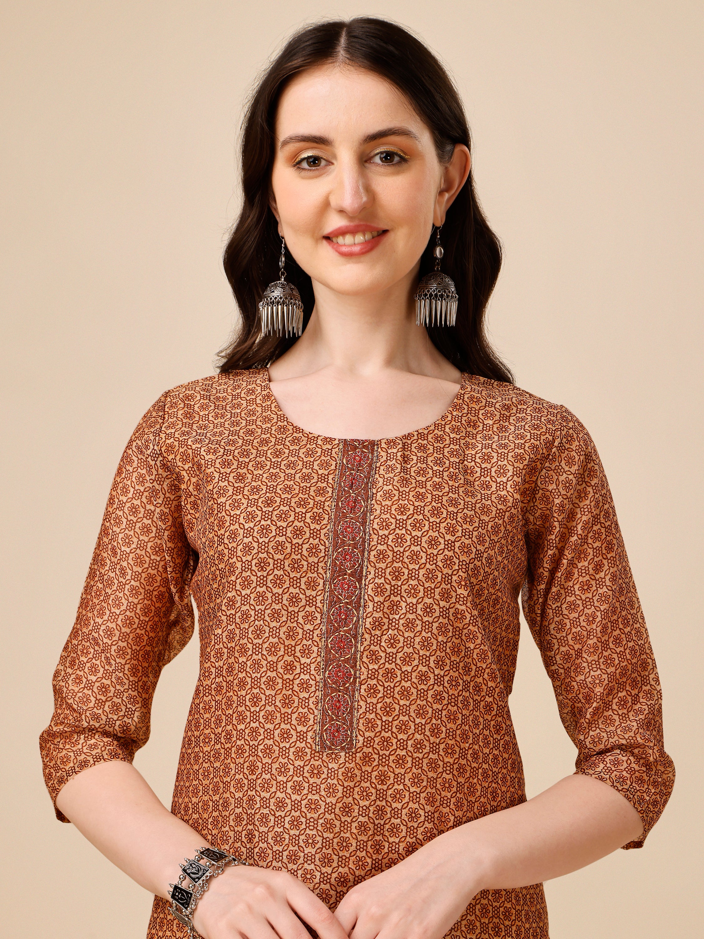 Katha Work Kurta with Pant and Dupatta Set