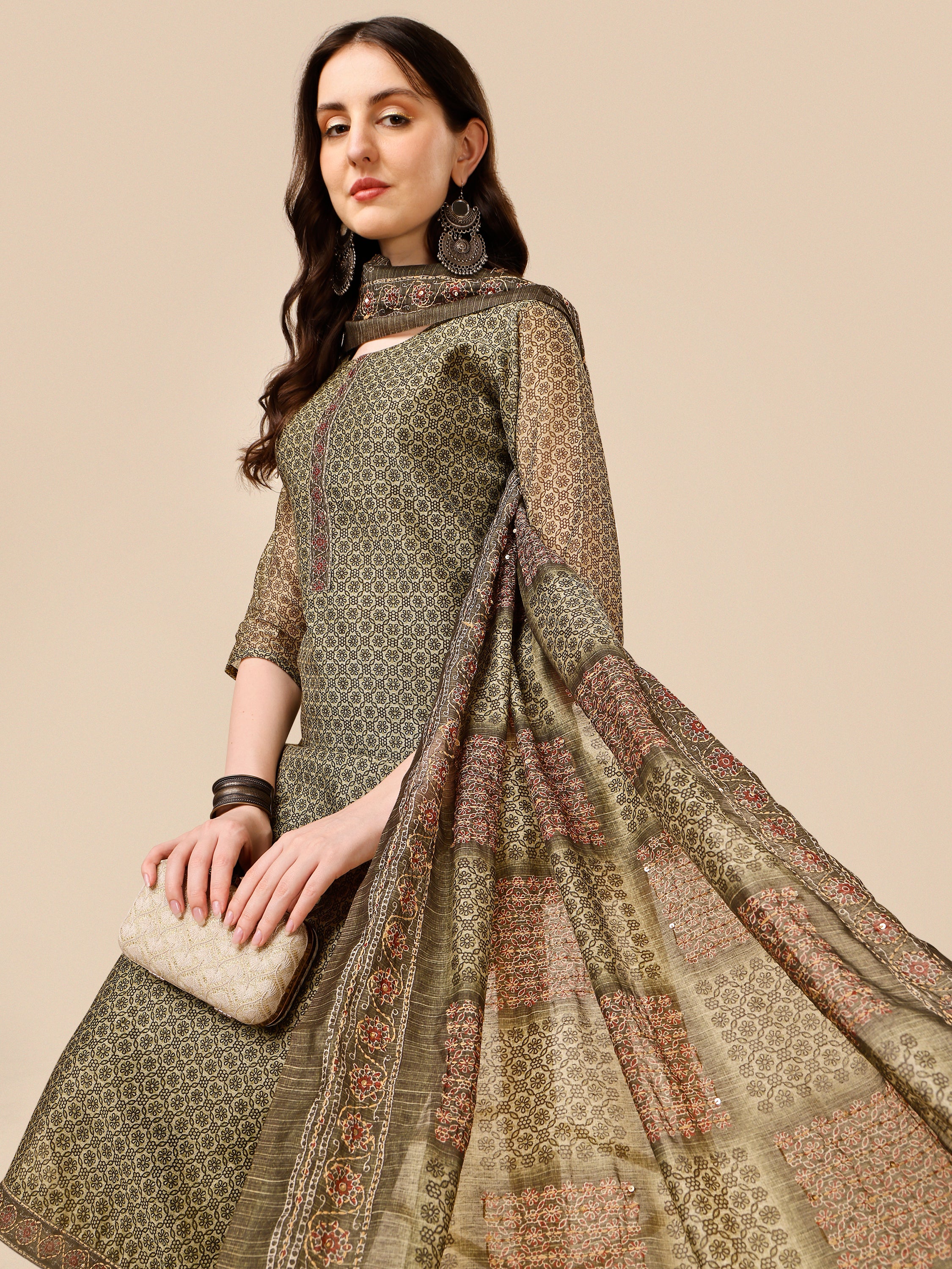 Printed Kurta With Pant And Dupatta Set