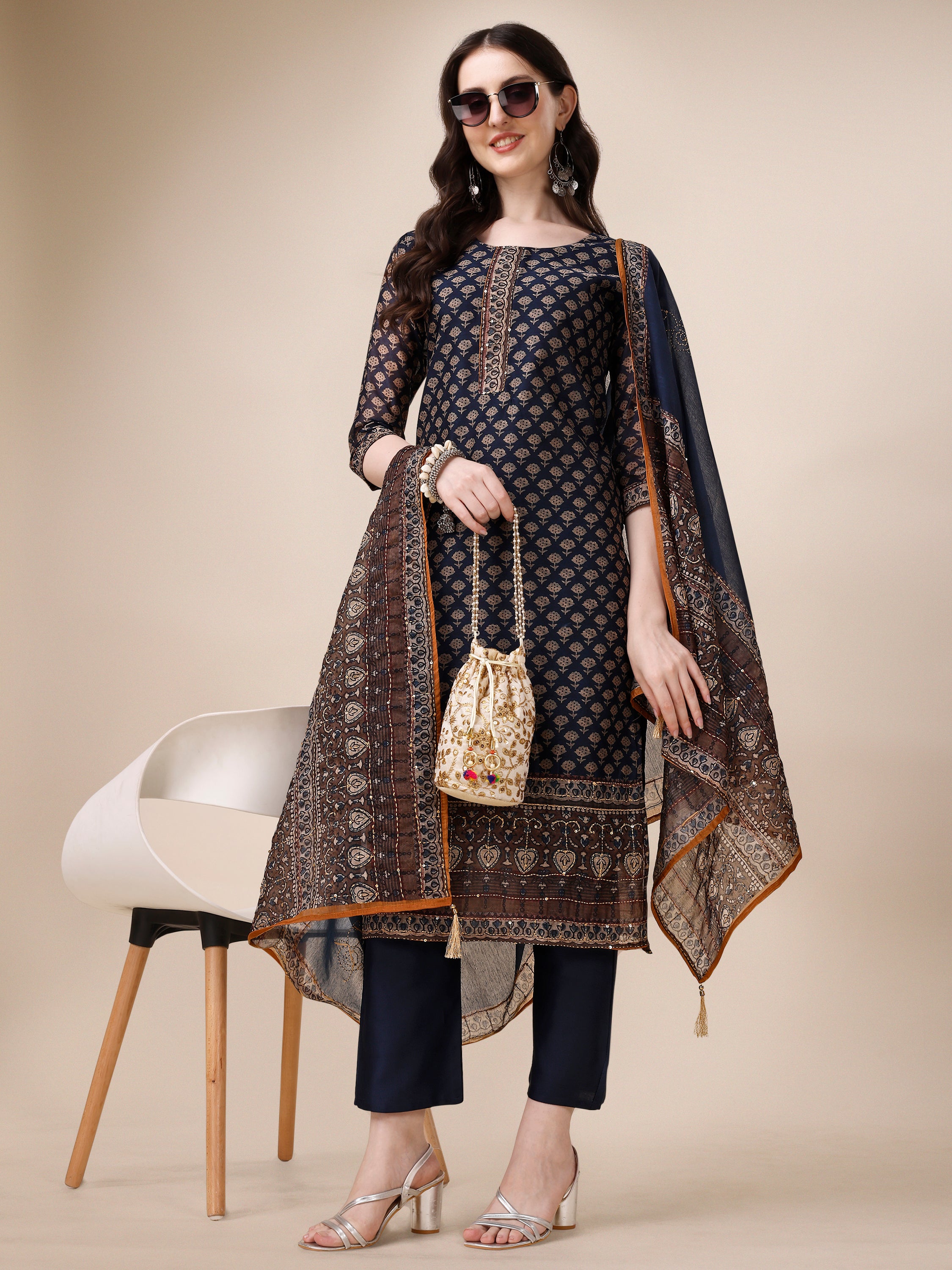 Printed Kurta With Pant And Dupatta Set