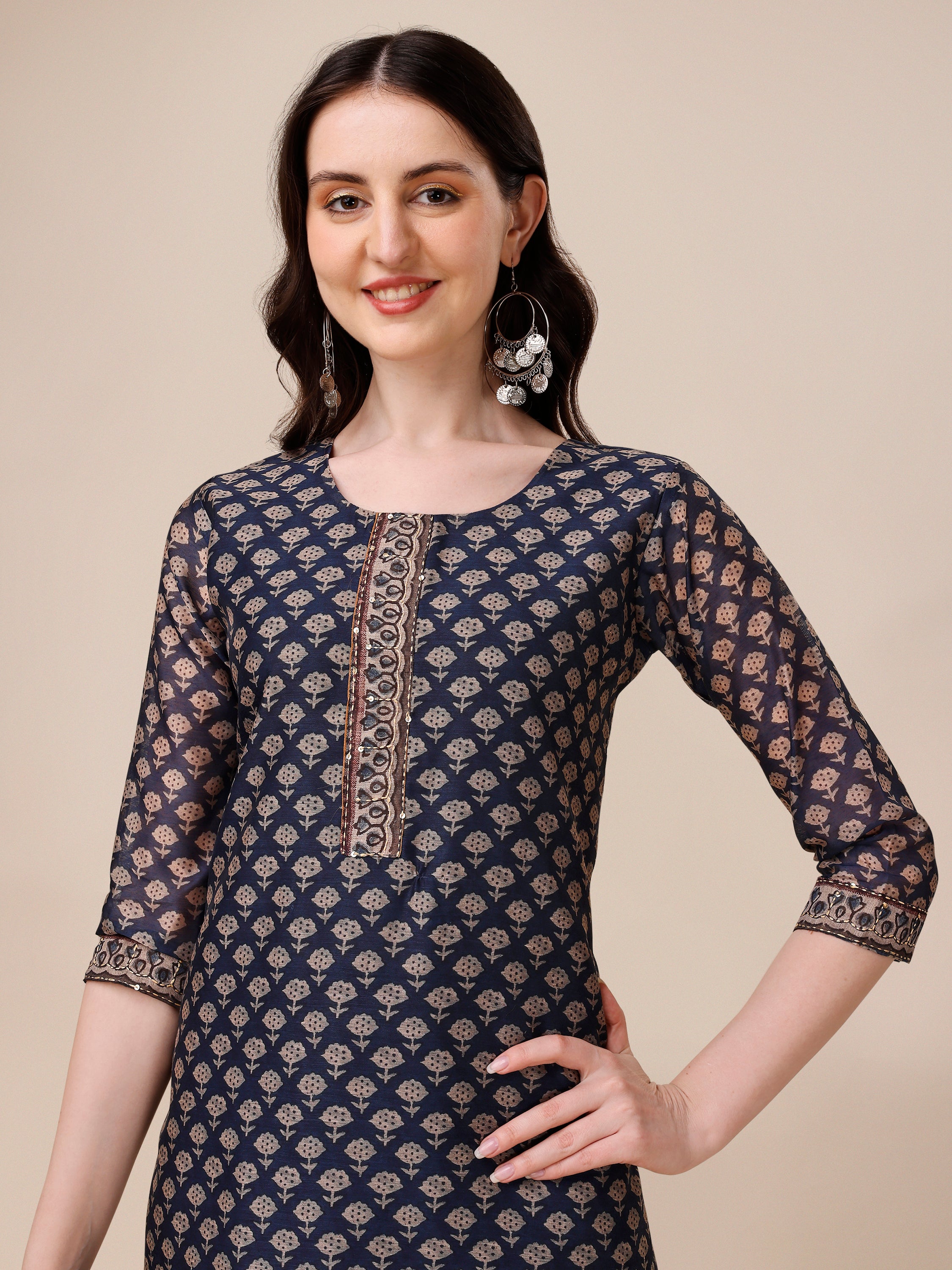 Printed Kurta With Pant And Dupatta Set