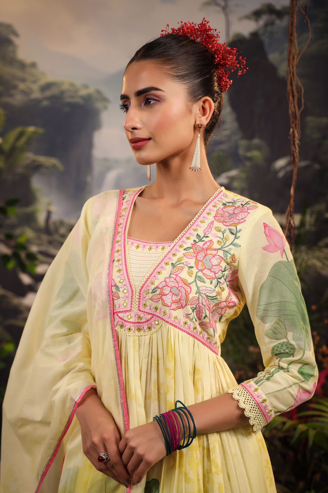 Alia Cut Embroidered & Floral Printed Kurta with Pant & Dupatta luxury Premium