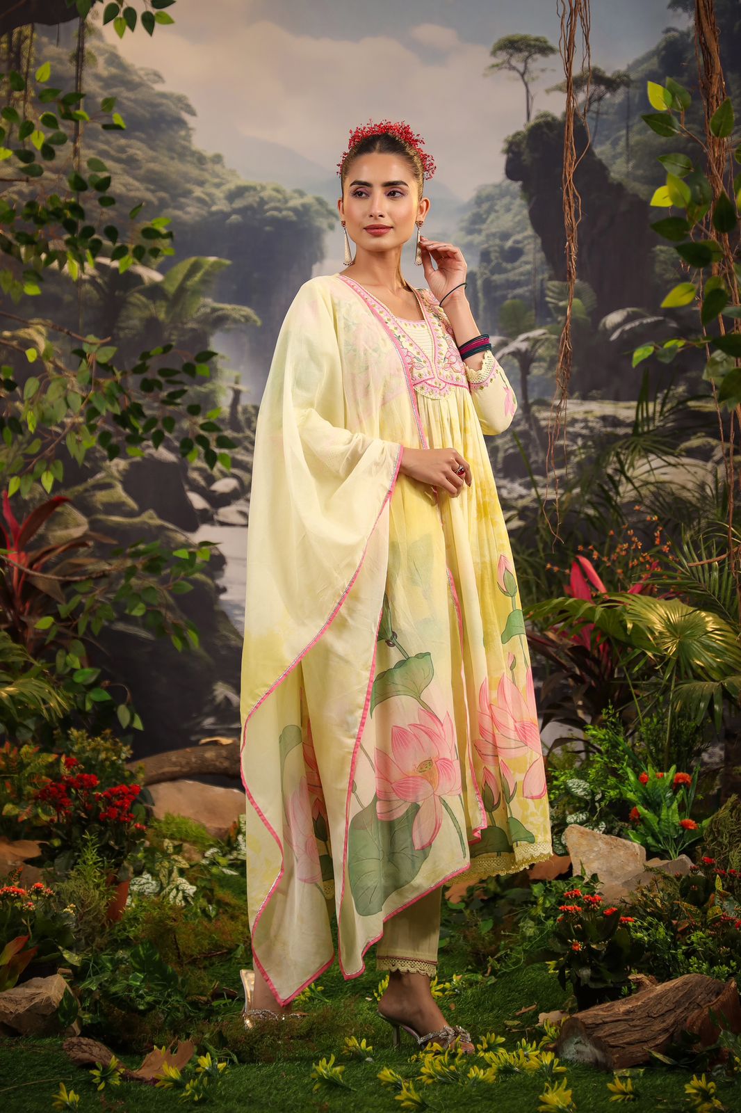 Alia Cut Embroidered & Floral Printed Kurta with Pant & Dupatta luxury Premium