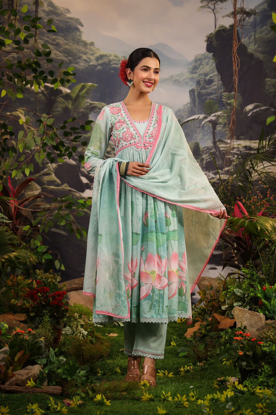 Alia Cut Embroidered & Floral Printed Kurta with Pant & Dupatta luxury Premium