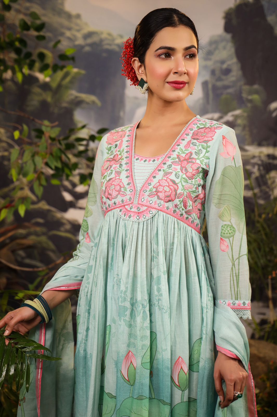 Alia Cut Embroidered & Floral Printed Kurta with Pant & Dupatta luxury Premium