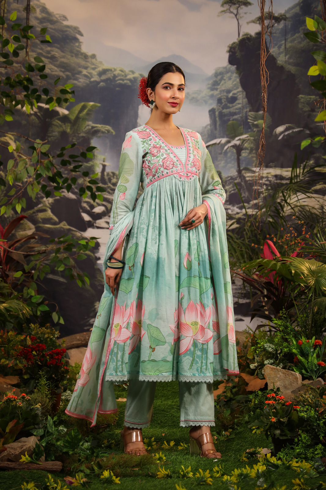 Alia Cut Embroidered & Floral Printed Kurta with Pant & Dupatta luxury Premium