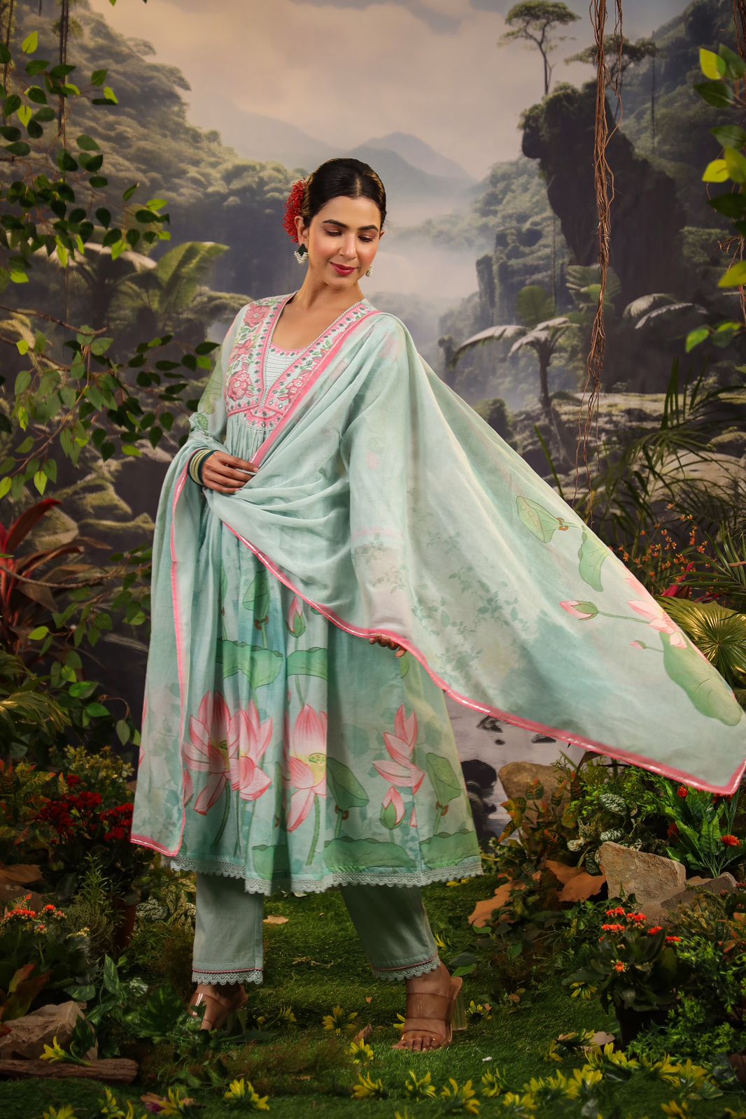 Alia Cut Embroidered & Floral Printed Kurta with Pant & Dupatta luxury Premium