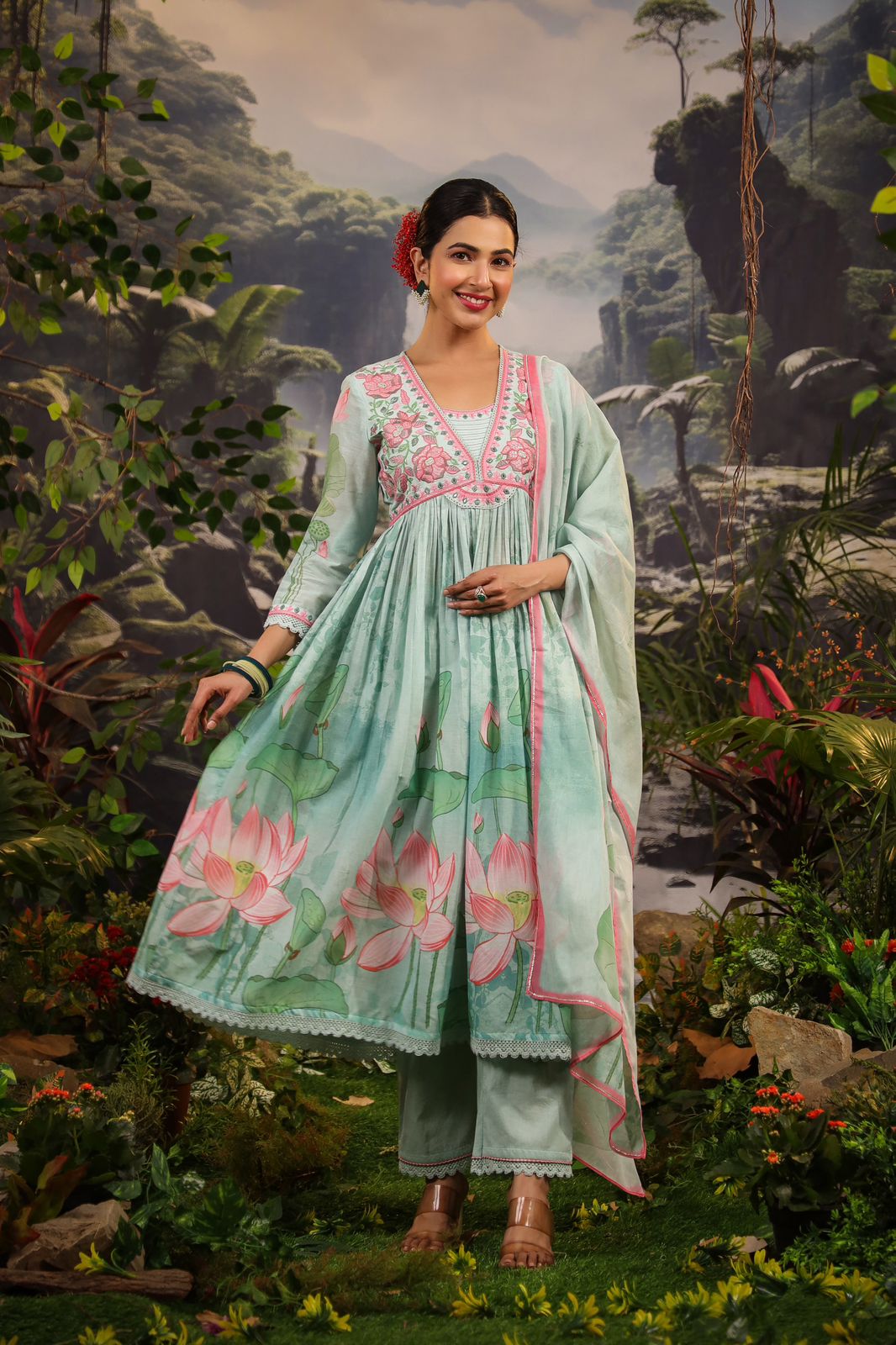 Alia Cut Embroidered & Floral Printed Kurta with Pant & Dupatta luxury Premium