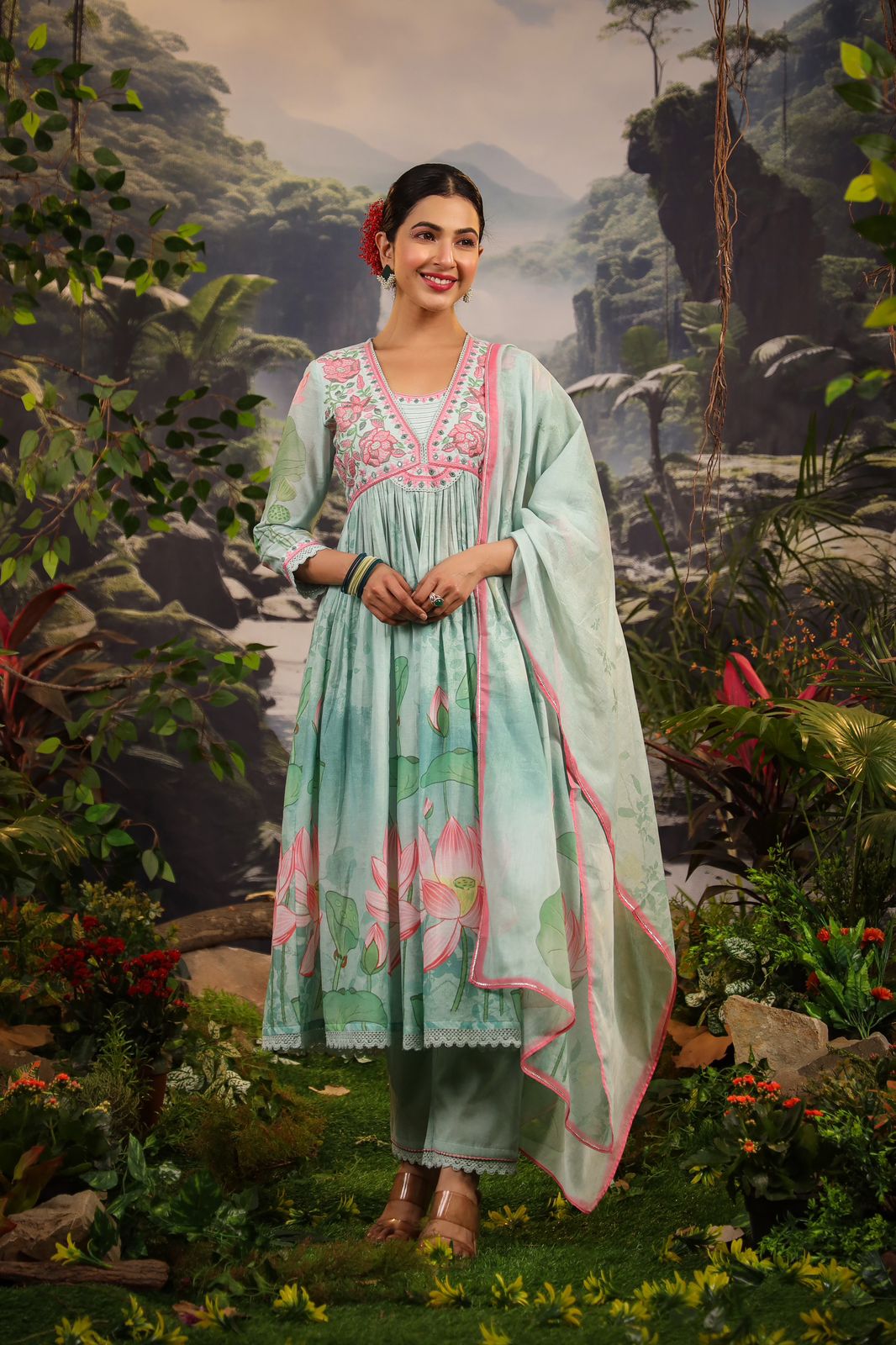 Alia Cut Embroidered & Floral Printed Kurta with Pant & Dupatta luxury Premium