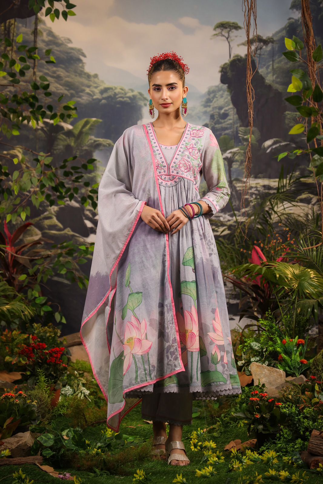 Alia Cut Embroidered & Floral Printed Kurta with Pant & Dupatta luxury Premium